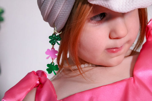 Pink/Green shamrock earrings (clip or stud)