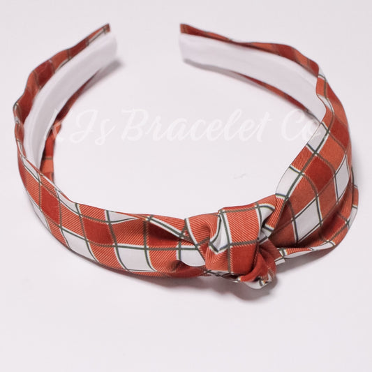 Rust plaid knotted headband