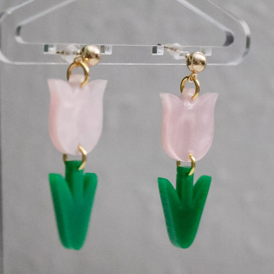 Pink Tulips Earrings (clip or stud)