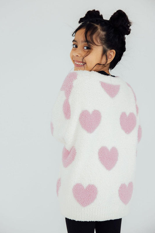 Coconut/Light Pink Heart Cozy Cardigan
