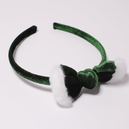 Green velvet bow headband