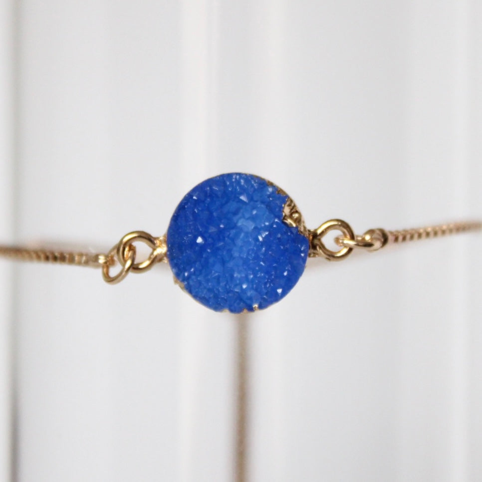 Royal Blue Druzy- on sliding adjustable