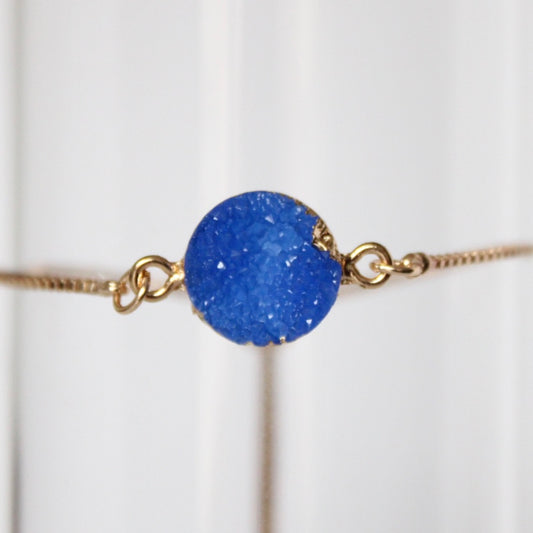 Royal Blue Druzy- on sliding adjustable