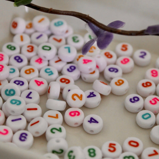 Colored NUMBERS on white beads